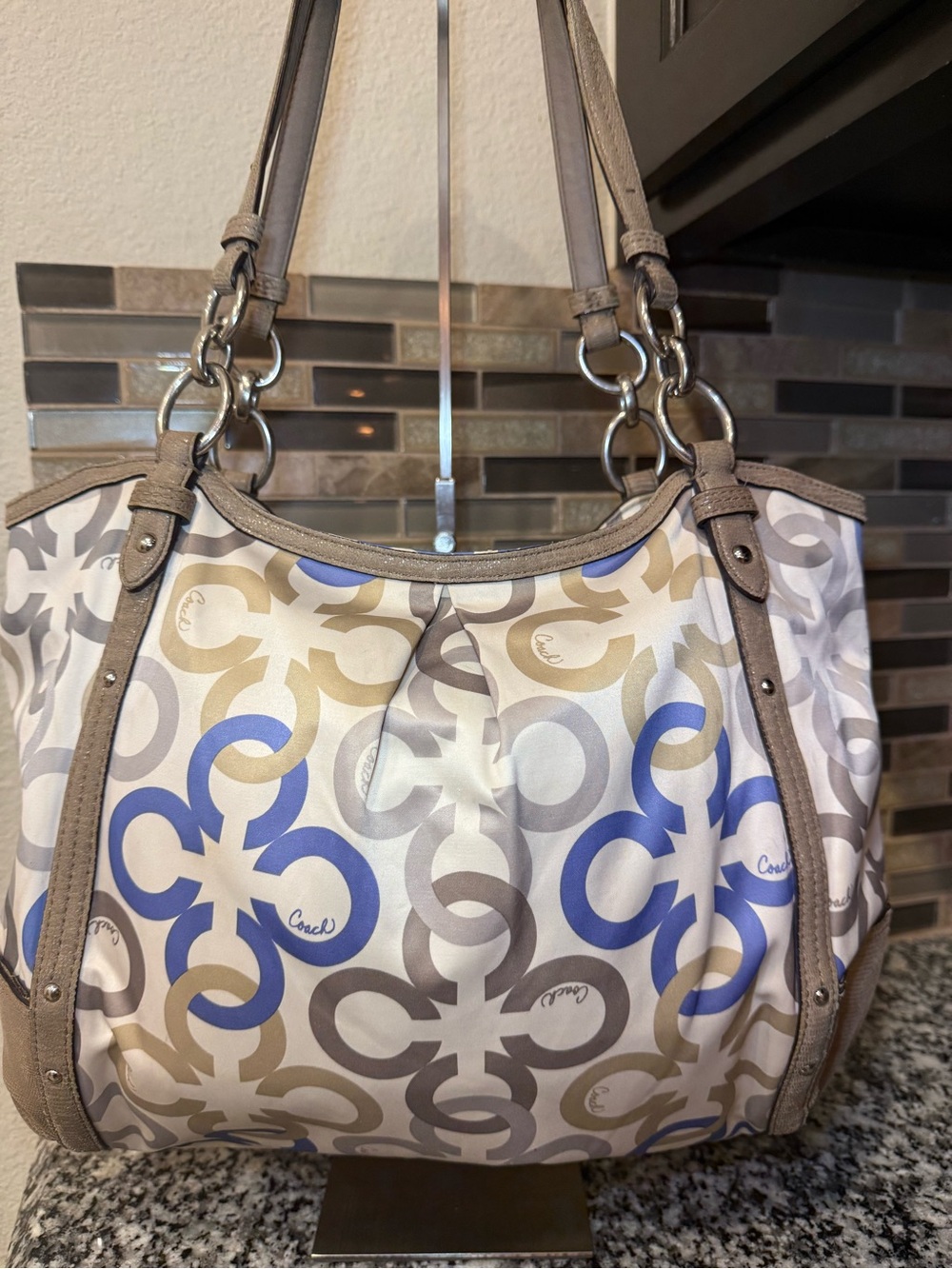 Coach Blue, Taupe & Gray Signature Shoulder Bag
